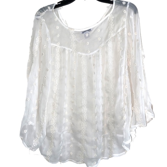 BAR III Sheer White Lace Eyelet Boho Blouse Top Size Small - Picture 2 of 8
